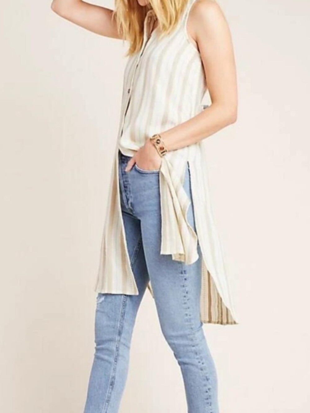 Anthropologie Delphine Textured Striped Tunic Shirt Dress S